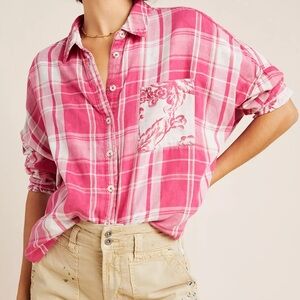 Pilcro Pink and White Floral Shirt
